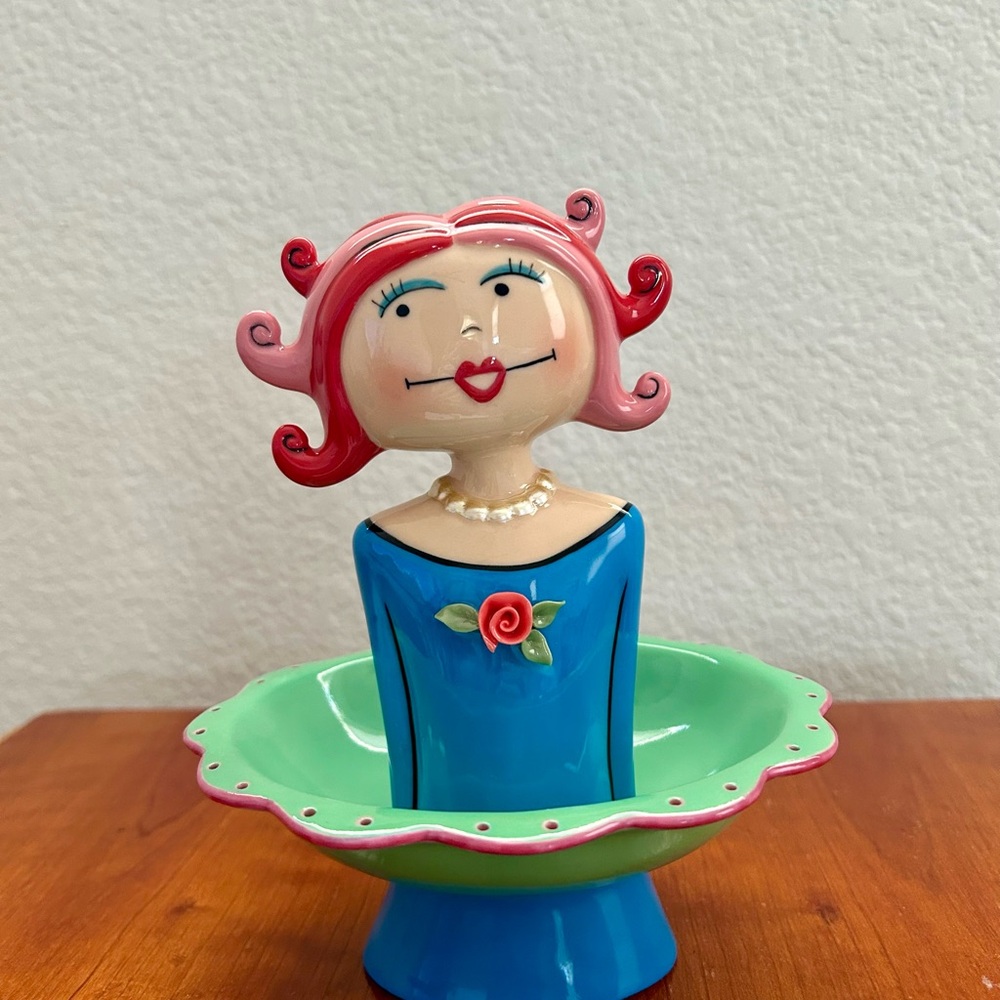 Fine Porcelain Vanity Girls Jewelry Stand And Figurine By Babe